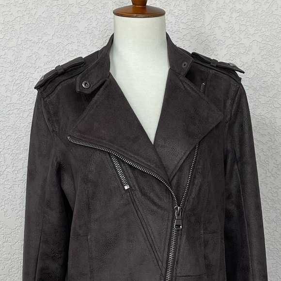 L’atelier faux suede lined brownish grey motorcycle jacket sz S - Picture 2 of 10